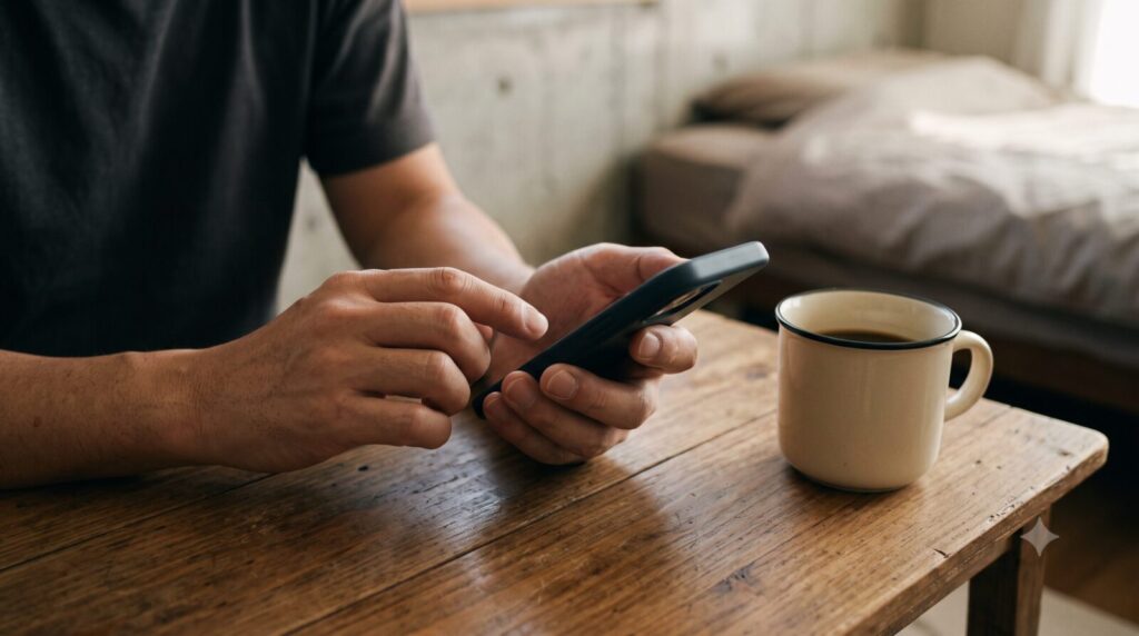 滞在先の寮からスマートフォンで確定申告を終える、場所に縛られない大人のリゾバスタイル